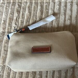 Dooney & Bourke Tan Canvas Pouch with Brown Trim